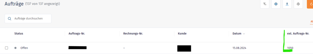 Externe Auftragsnummer WISO MeinBüro Web 