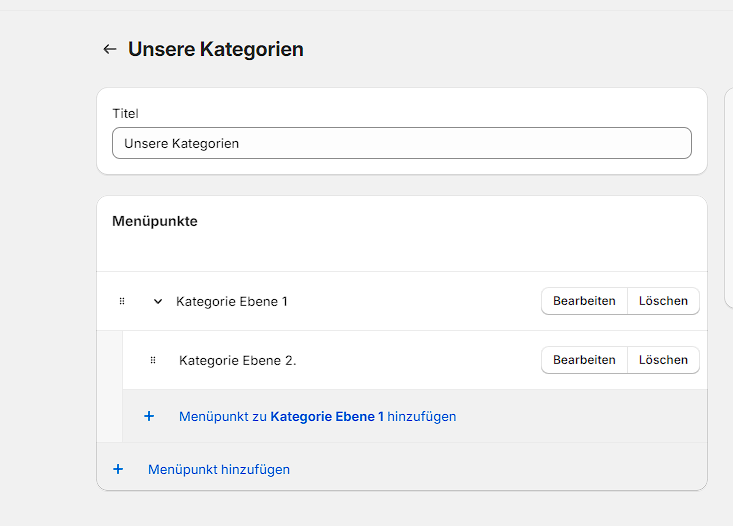 Shopify Kategorien in zwei Ebenen fertig