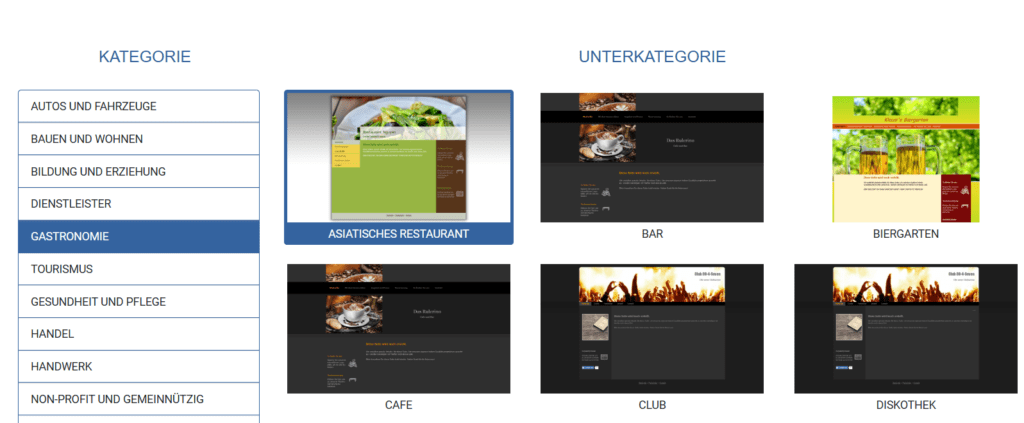 Webdesign aus Vorlagen auswählen