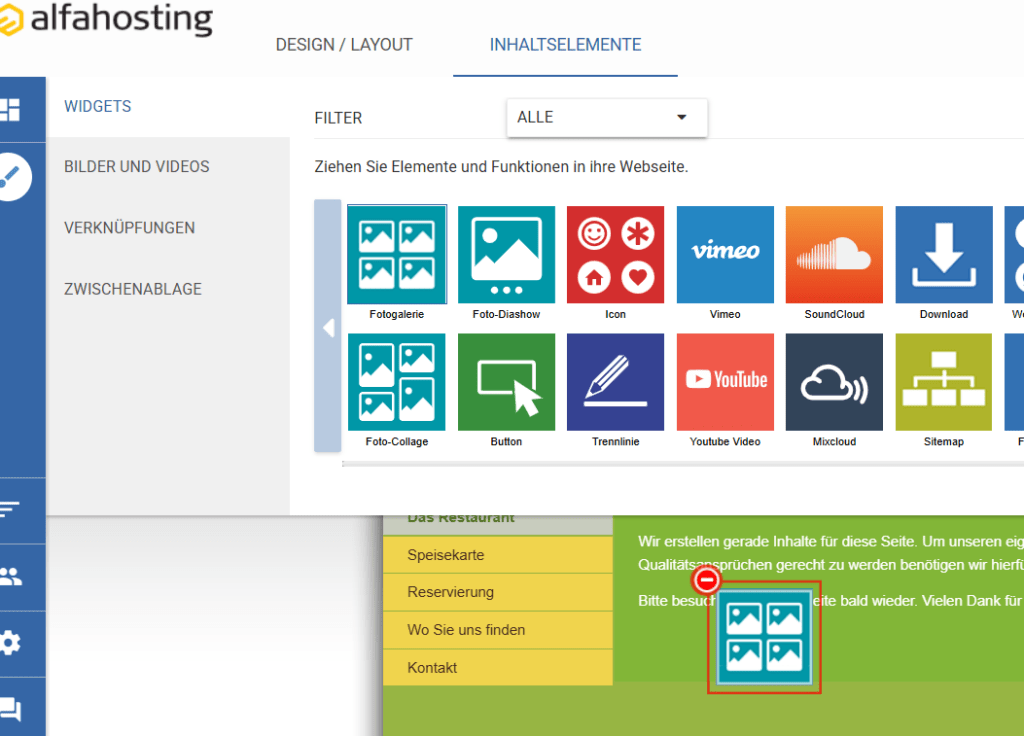 Viele Inhaltselemente stehen bei Alfahosting zur Auswahl