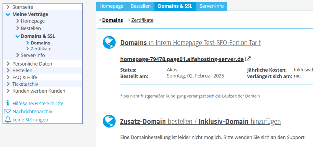 DOmain & SSL Zertifikat bei Alfahosting bestellen